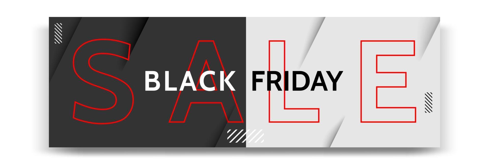 Minimal modern geometric horizontal Black Friday sale banner in black, white and red color. vector