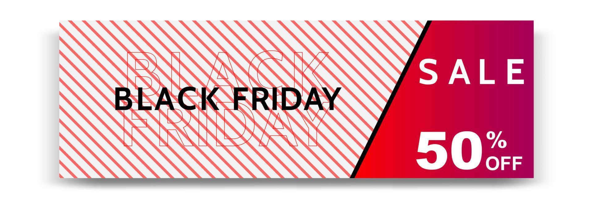 Minimal modern geometric horizontal Black Friday sale banner in black, white and red color. vector