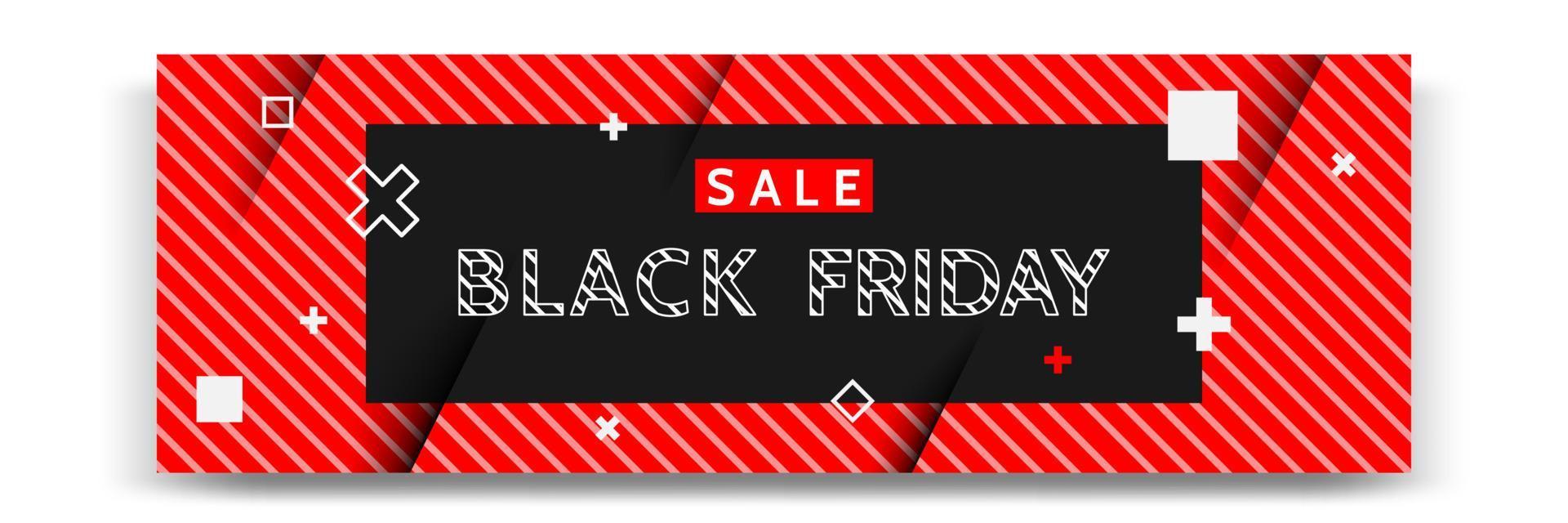 Minimal modern geometric horizontal Black Friday sale banner in black, white and red color. vector