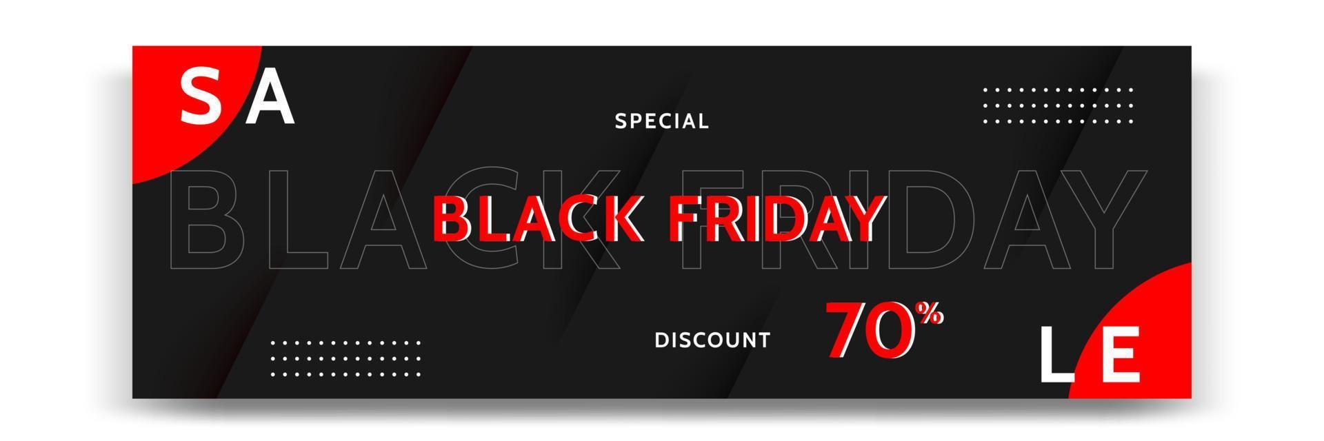 Minimal modern geometric horizontal Black Friday sale banner in black, white and red color. vector