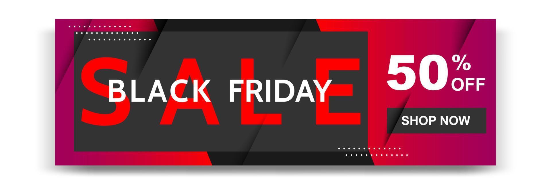 Minimal modern geometric horizontal Black Friday sale banner in black, white and red color. vector