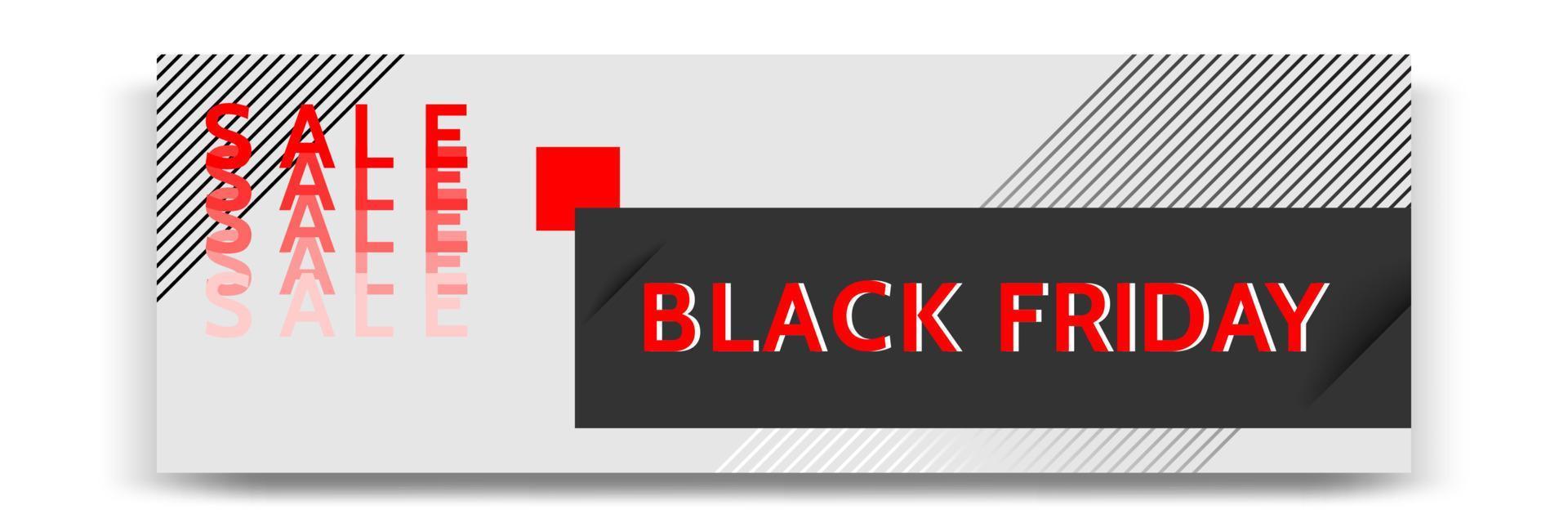 Minimal modern geometric horizontal Black Friday sale banner in black, white and red color. vector