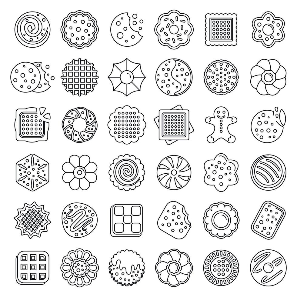 Biscuit icons set, outline style vector