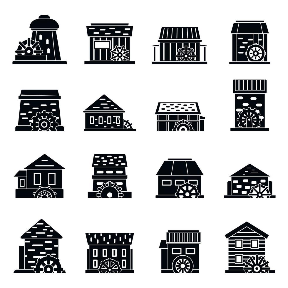 Old water mill icons set, simple style vector