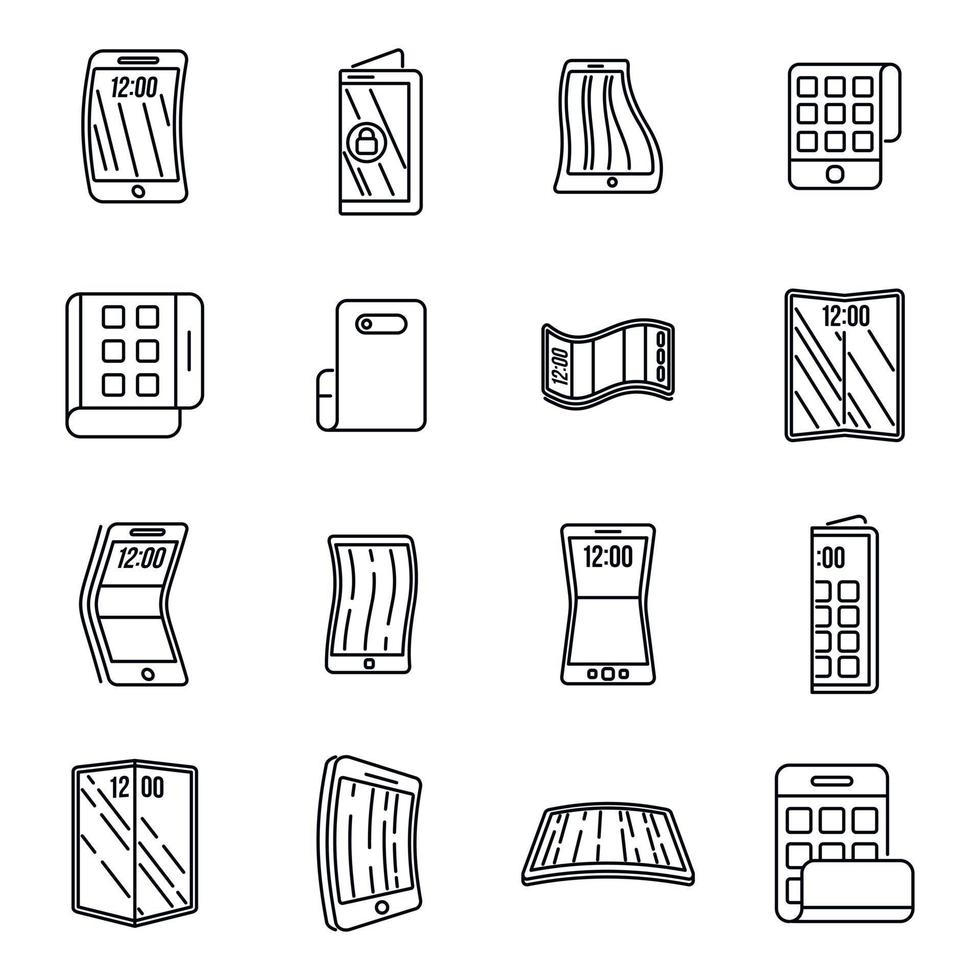 Gadget flexible screen icons set, outline style vector