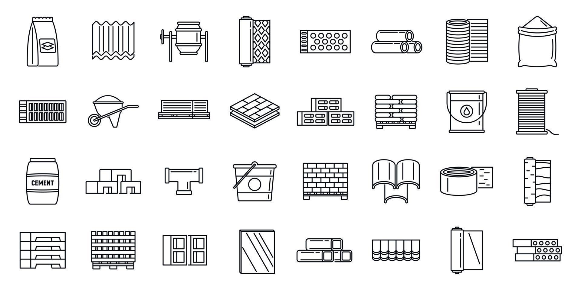 Modern construction materials icons set, outline style vector