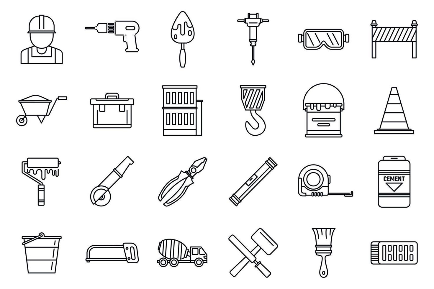 Modern building reconstruction icons set, outline style vector