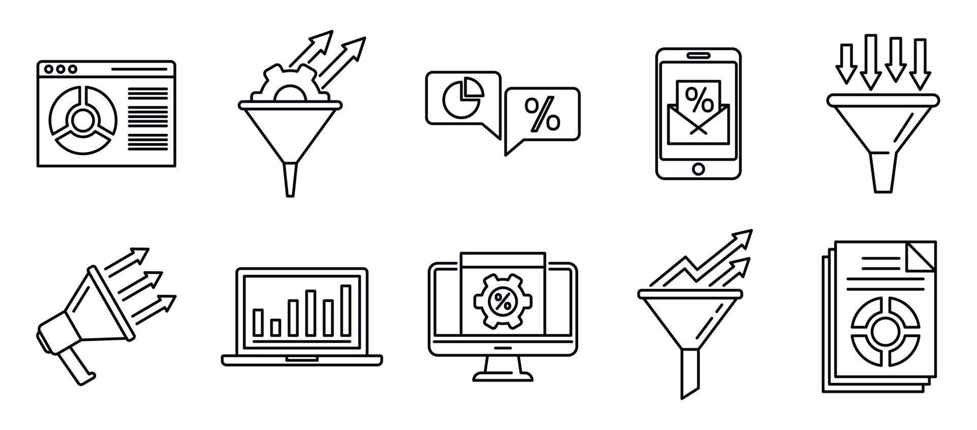 Conversion rate marketing icons set, outline style vector