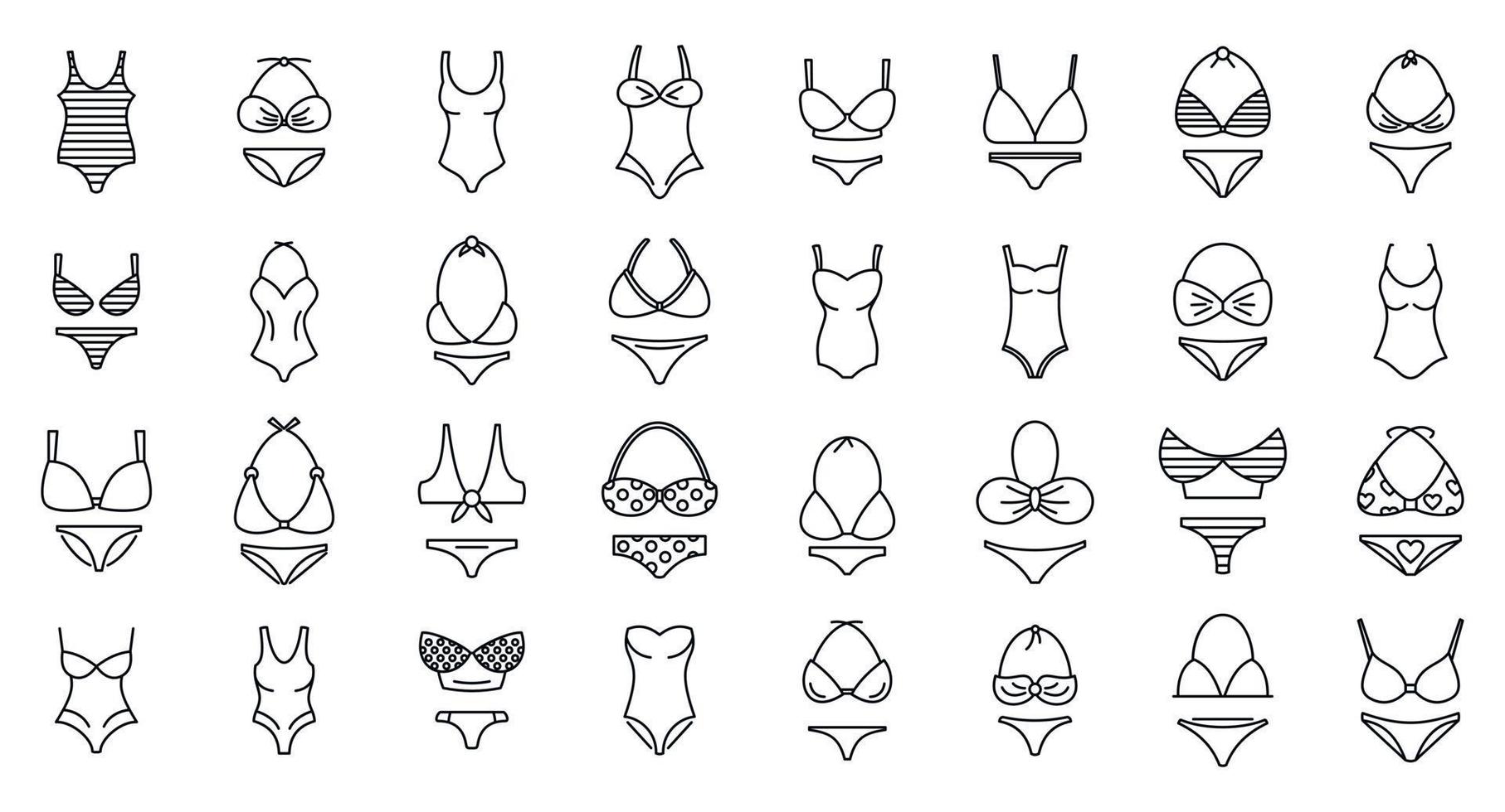 Modern swimsuit icons set, outline style vector