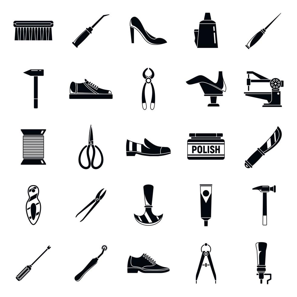 Classic shoe repair icons set, simple style vector