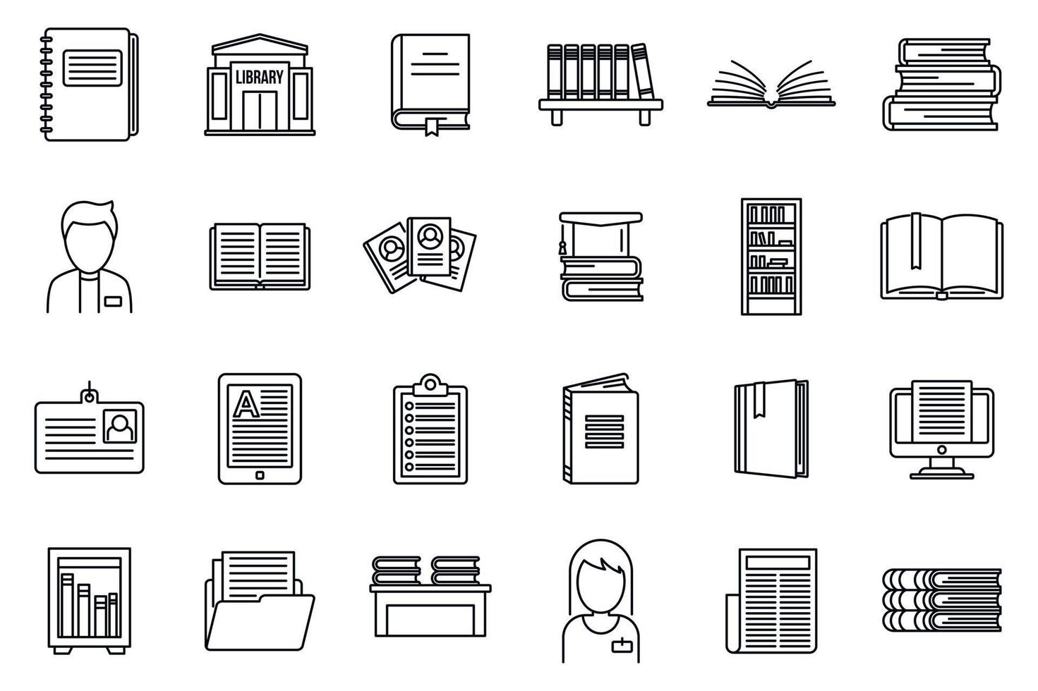 University library icons set, outline style vector