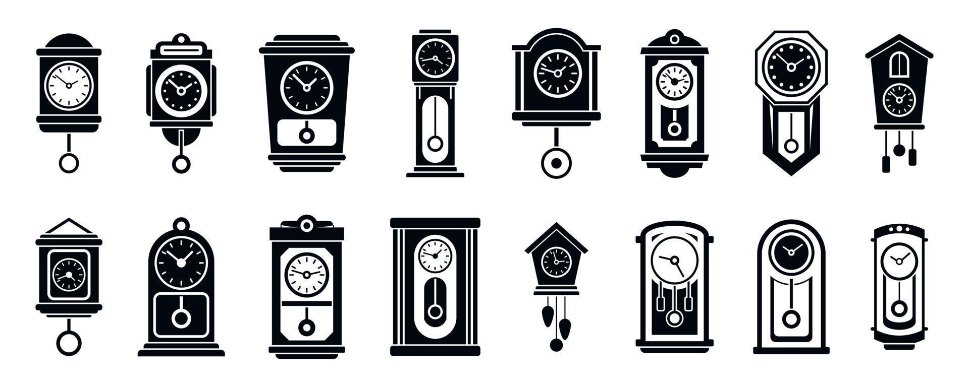 conjunto de iconos de reloj de péndulo de pared, estilo simple vector