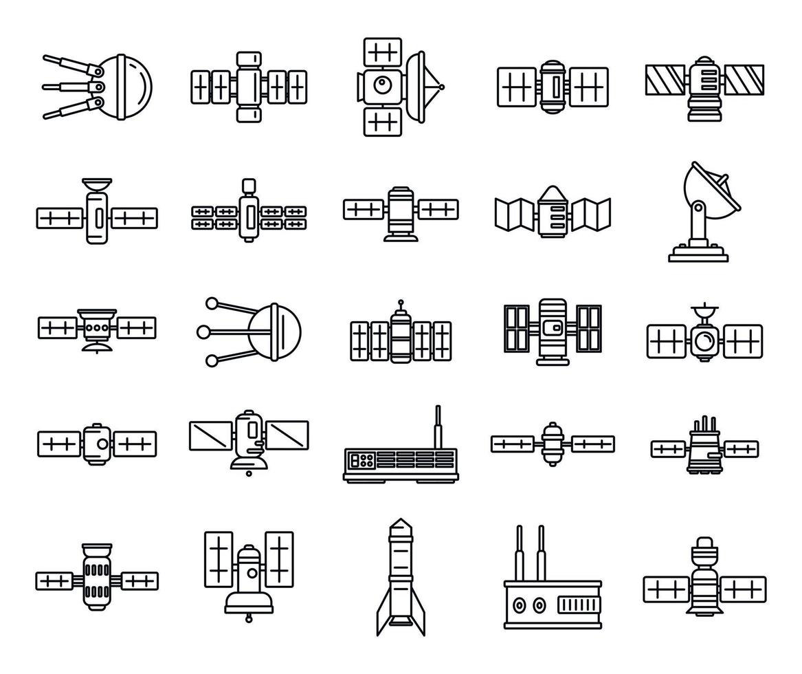 conjunto de iconos de satélite de radio, estilo de esquema vector