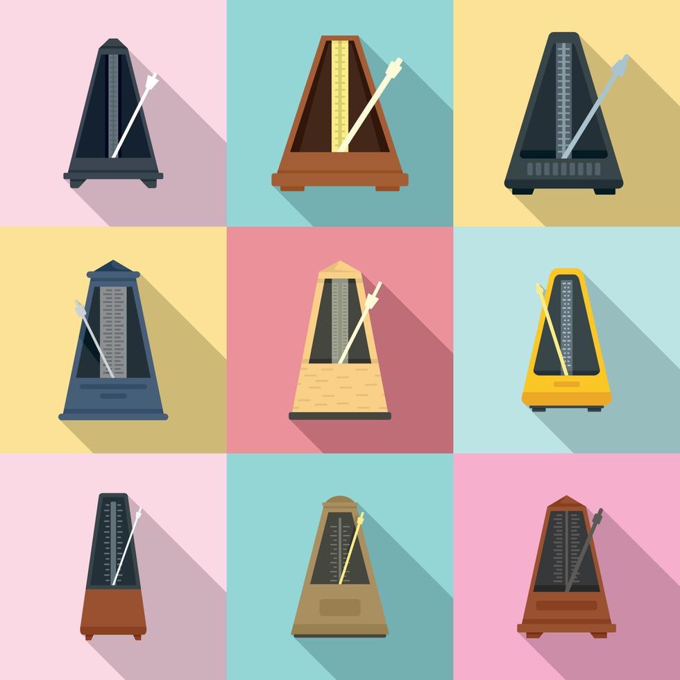 Metronome icons set, flat style vector