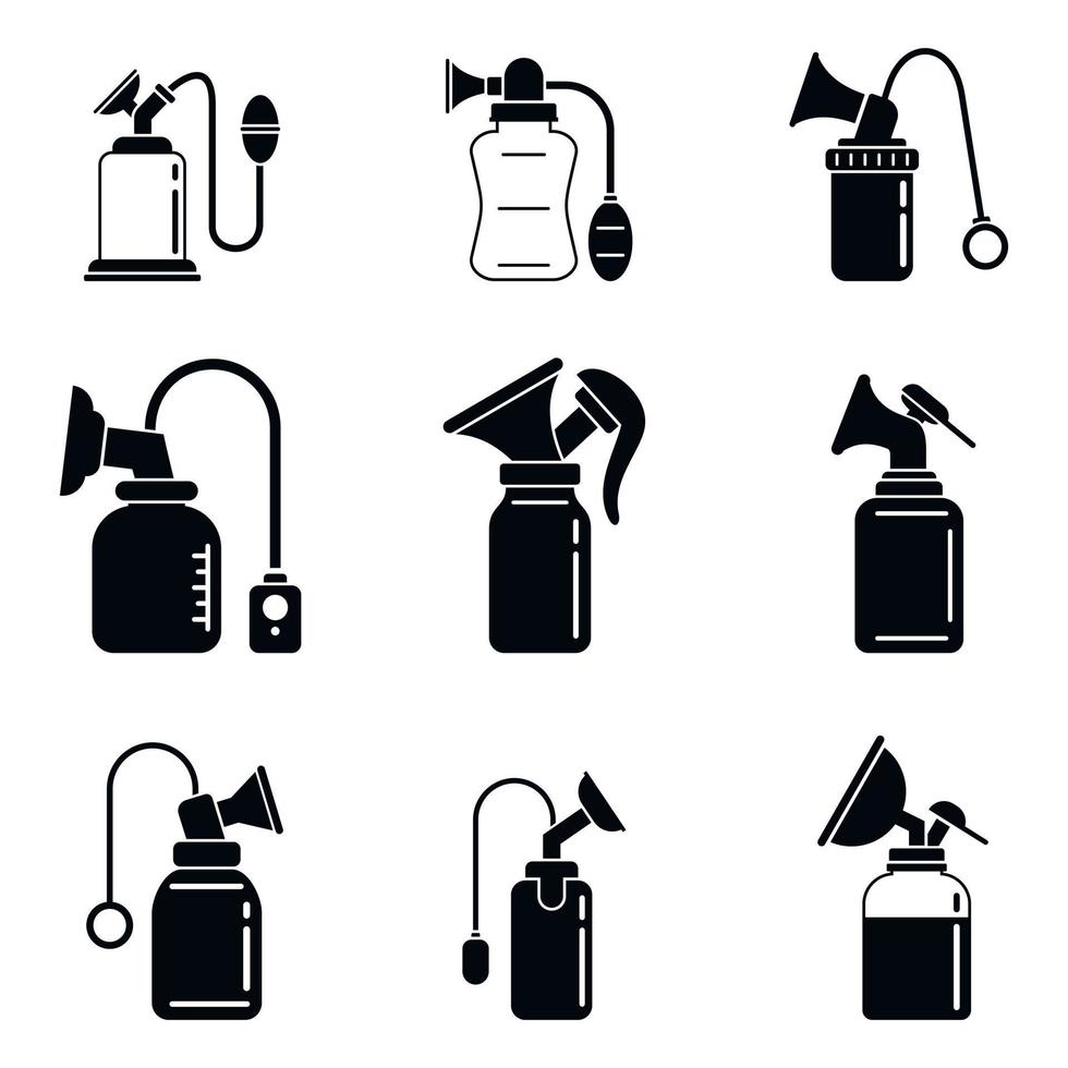Breast pump mother icons set, simple style vector