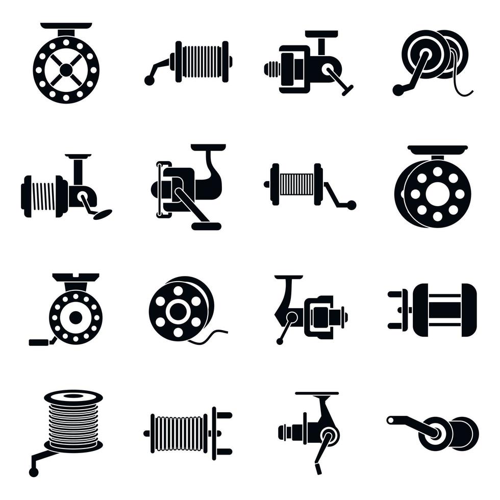 Fishing reel icons set, simple style vector