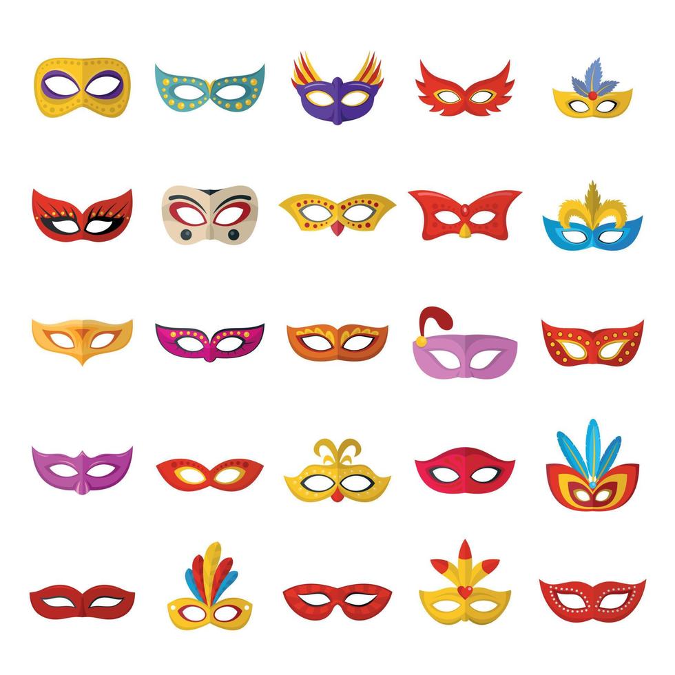 Carnival mask venetian icons set, flat style vector