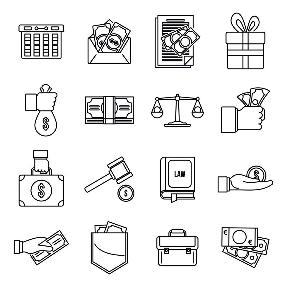 Corruption bribery icons set, outline style vector