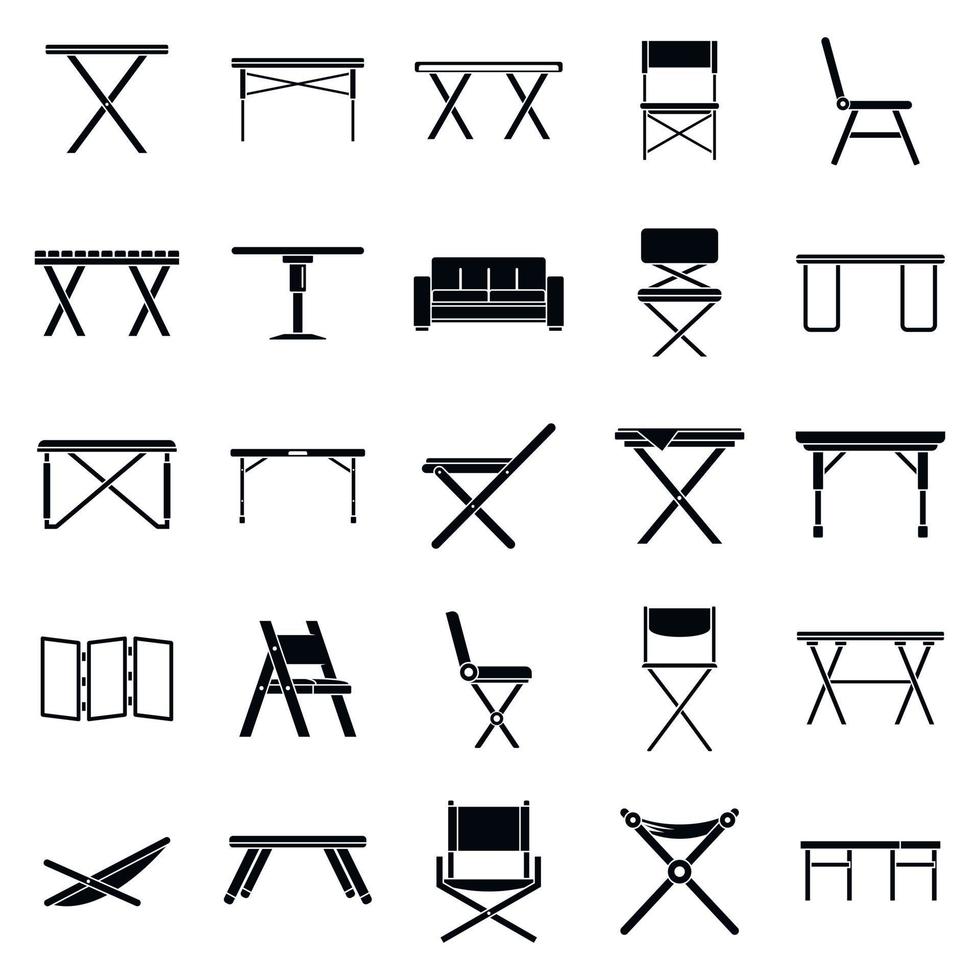 Home folding furniture icons set, simple style vector