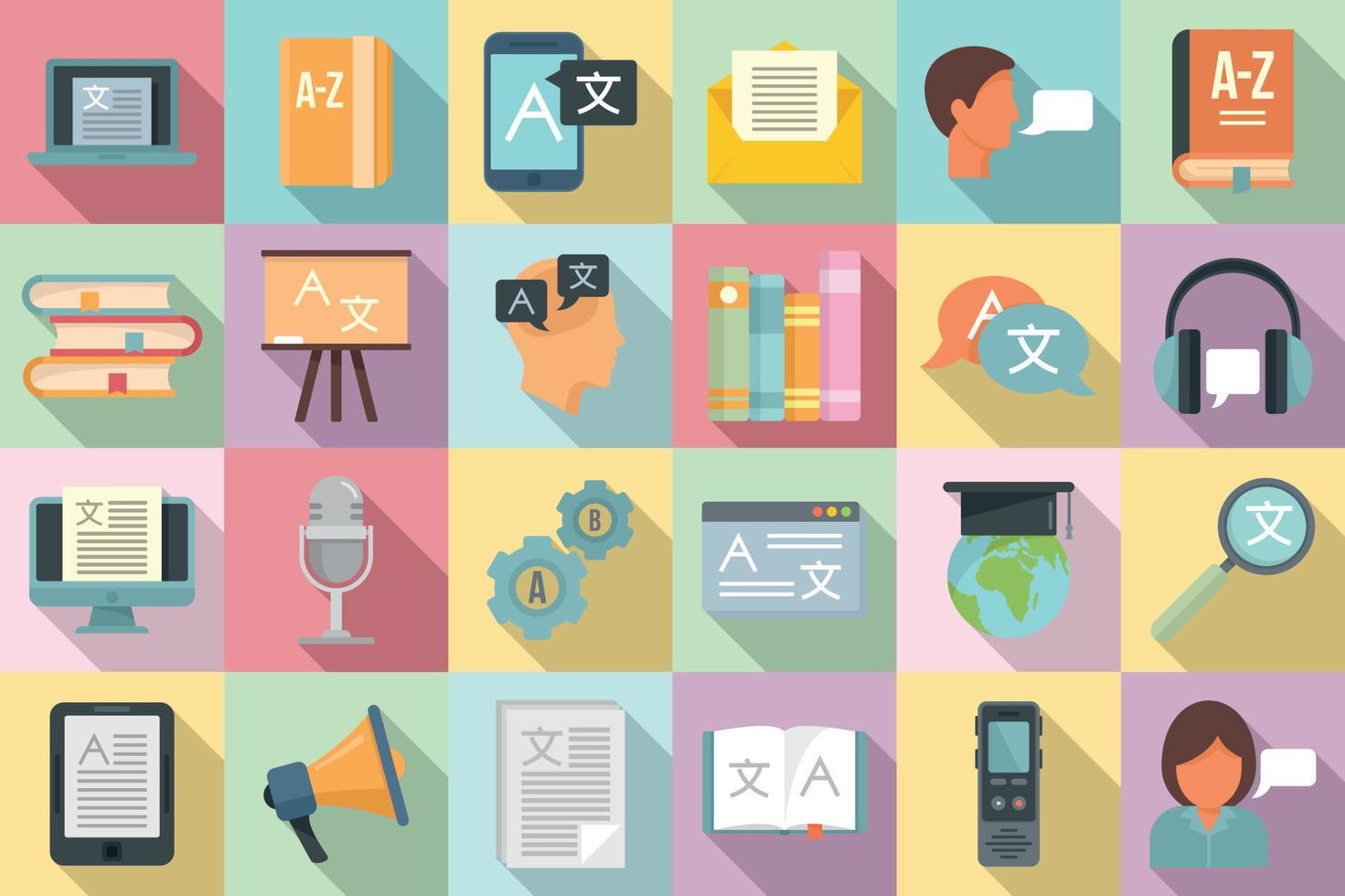 Linguist icons set, flat style vector