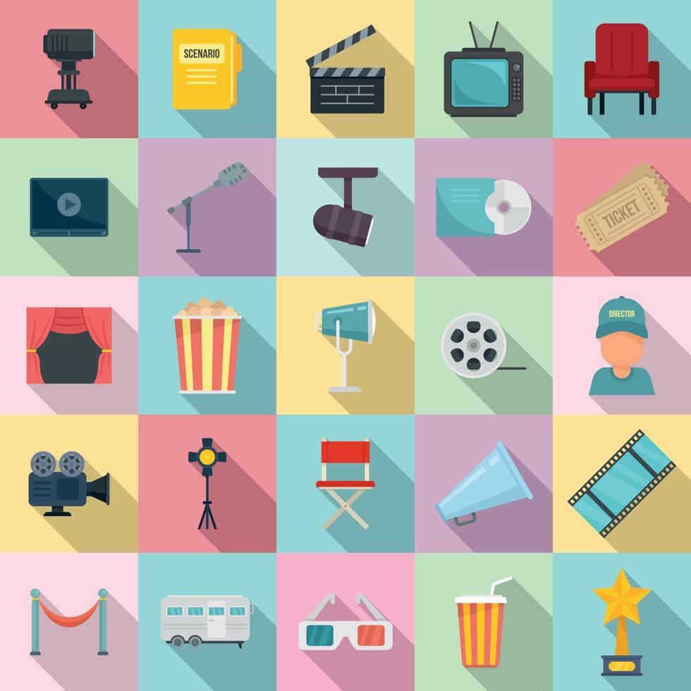 Stage director icons set, flat style vector