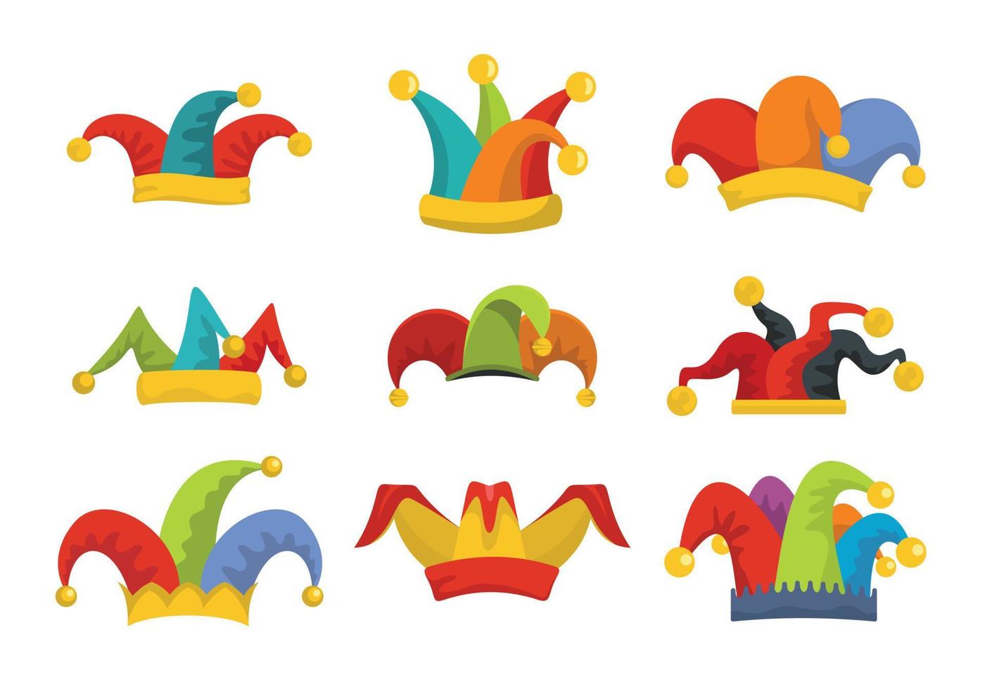 Jester fools hat icons set flat style vector