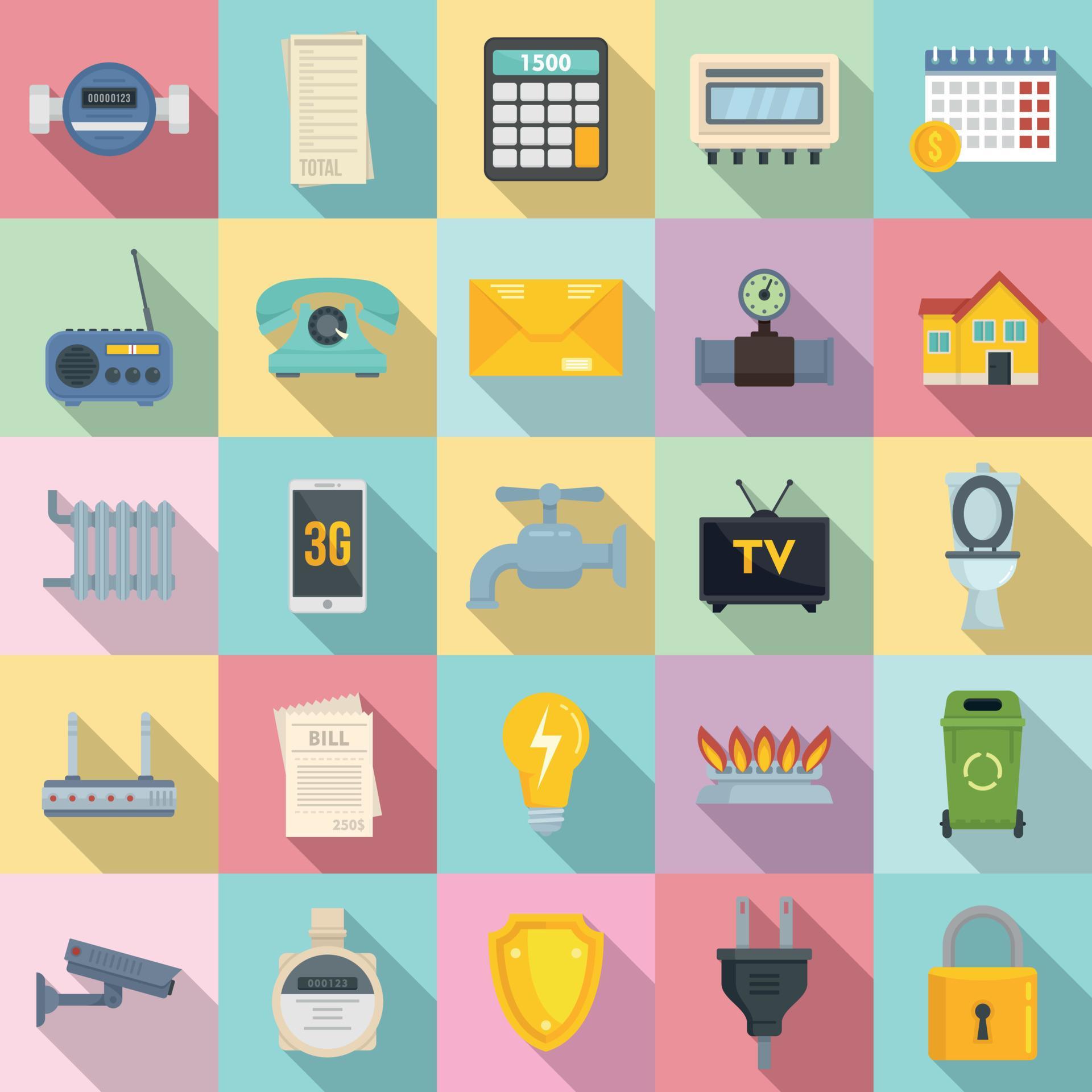 Utilities icons set, flat style 8842937 Vector Art at Vecteezy