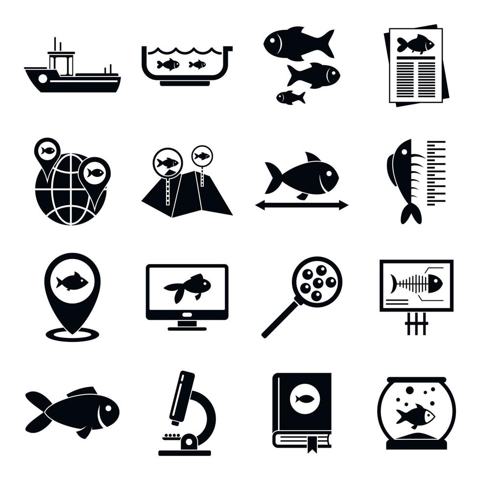 Conjunto de iconos de ictiología, estilo simple vector