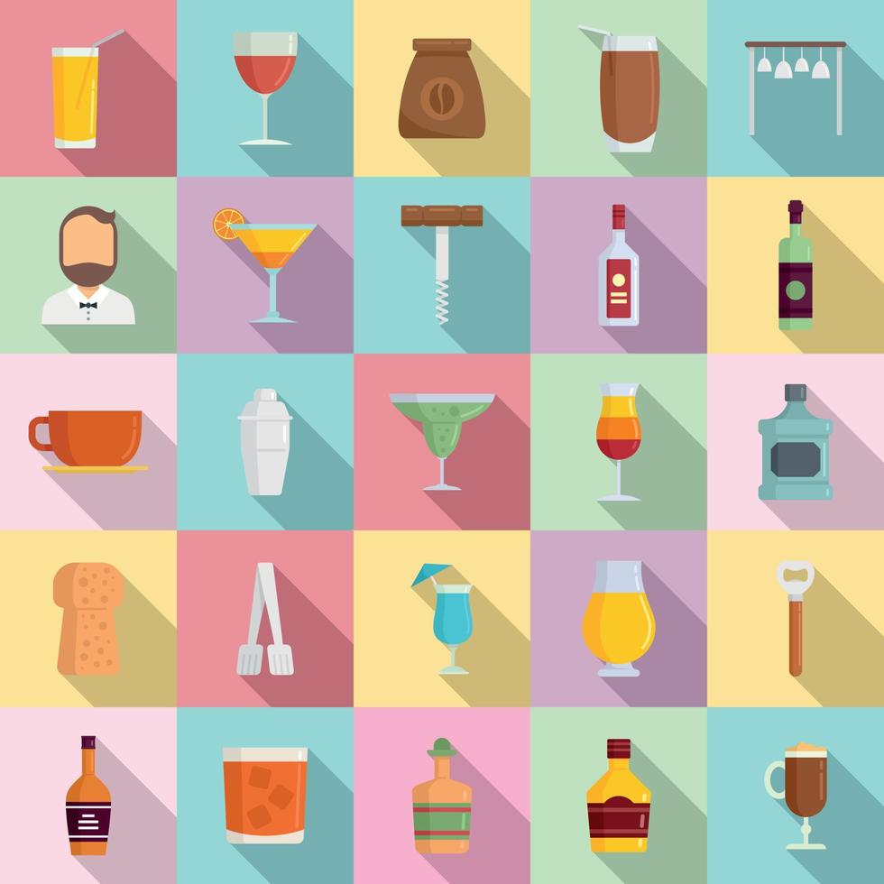 Bartender icons set, flat style vector