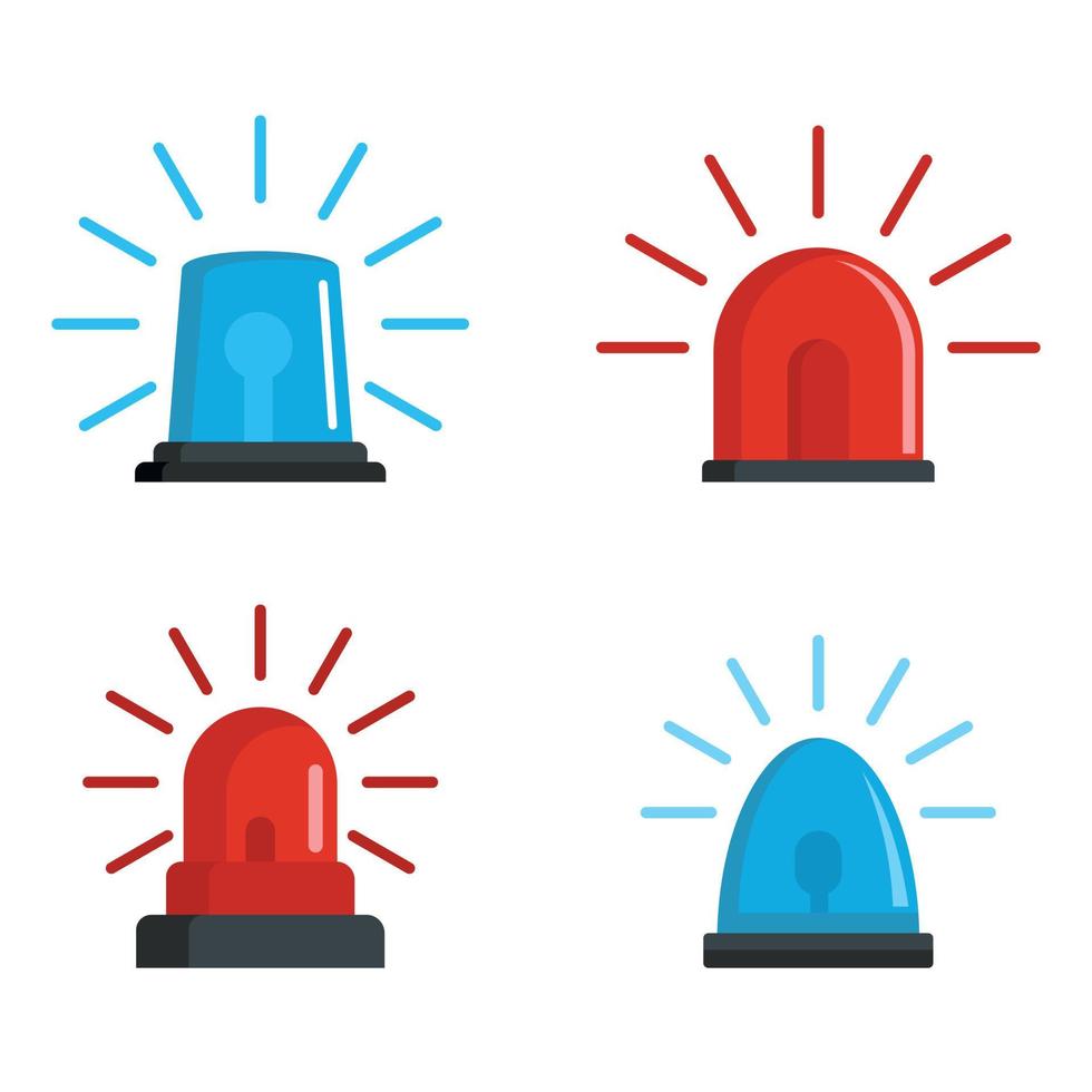 conjunto de iconos rojos y azules de sirena intermitente, estilo plano vector