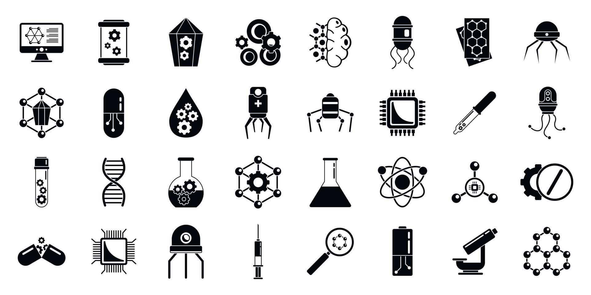 Nanotechnology lab icons set, simple style vector