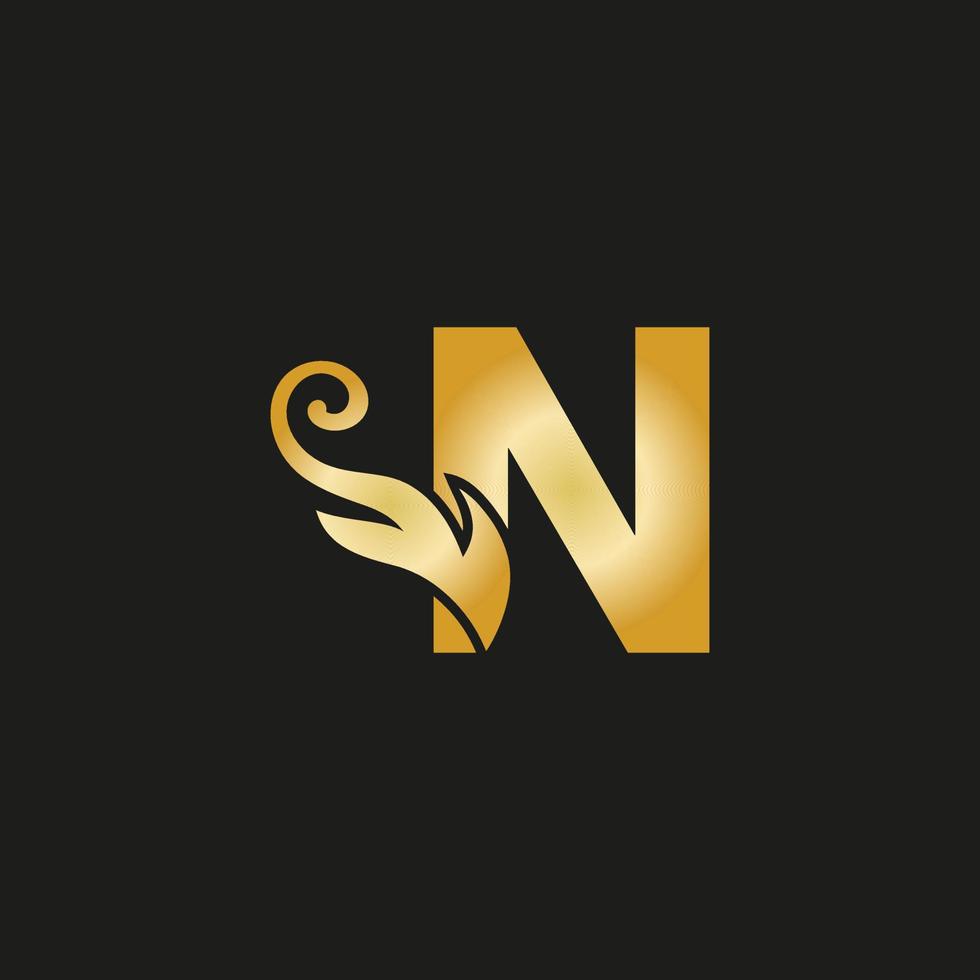 Gold luxury letter N logo. N logo with graceful style vector file.