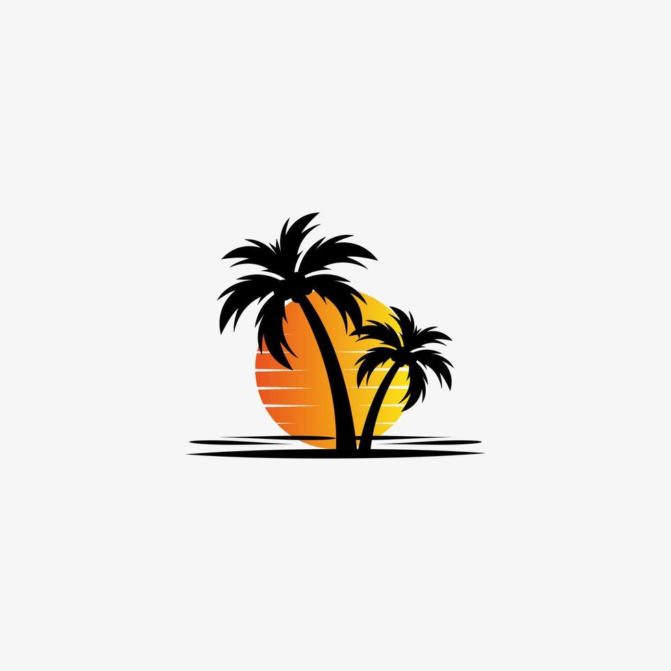 logotipo de palmera con archivo gratuito de vector de playa de mar.