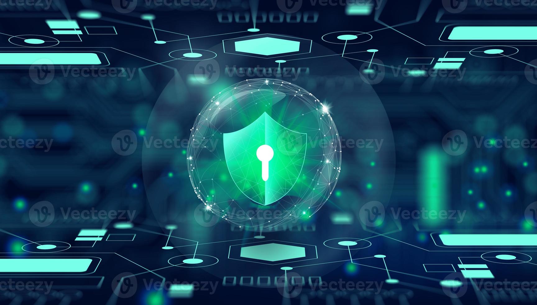 Cyber attack block, Cyber data, and Information privacy Concept. photo