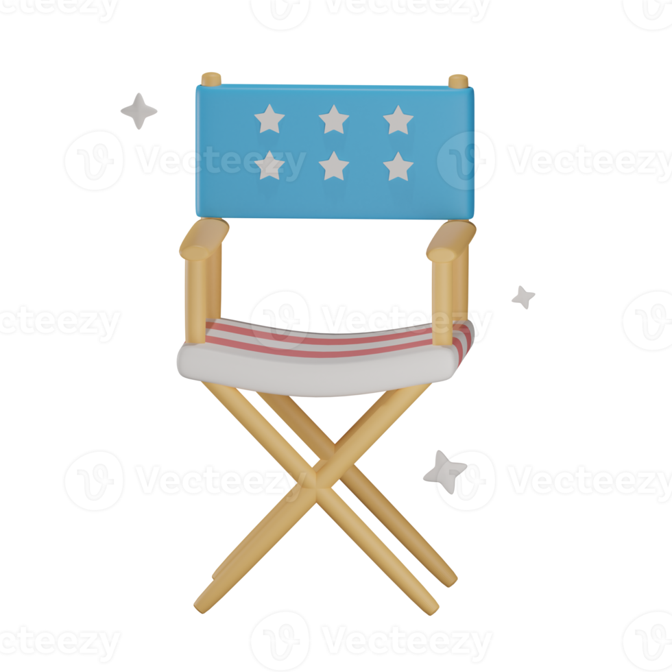 3D USA director's chair object with transparent background png