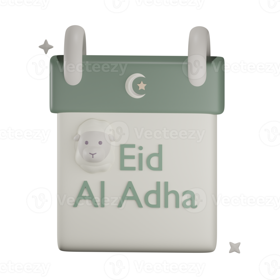 3D eid al adha calendar illustration with transparent background png