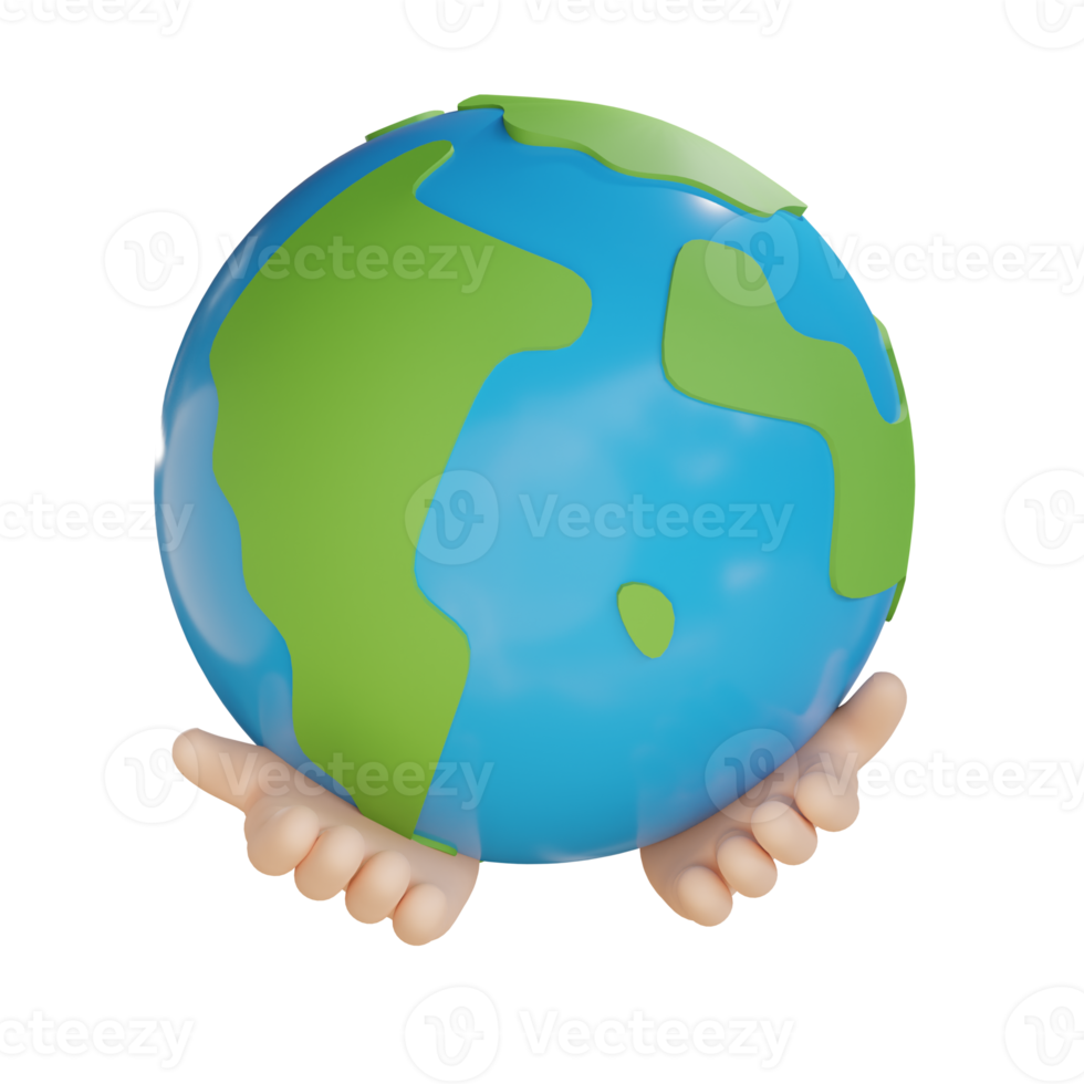3d hold earth illustration with transparent background png