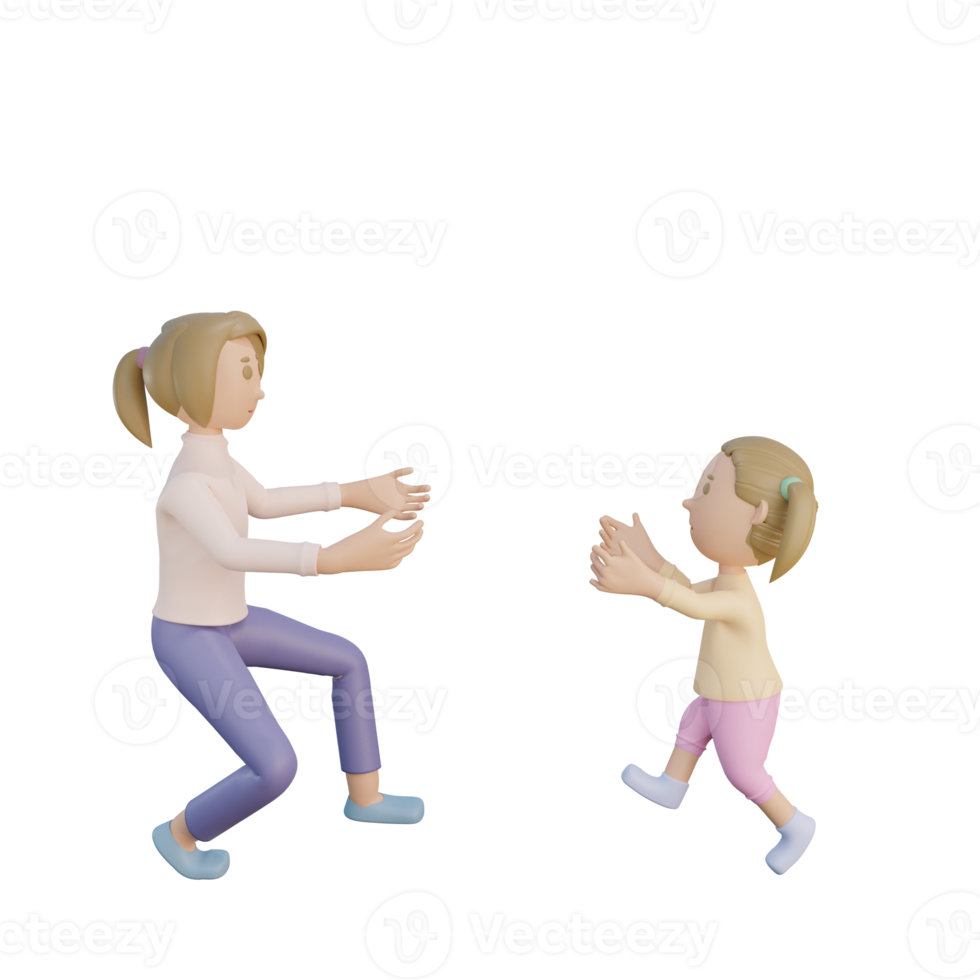 3d render mom and daughter run for hug illustration png