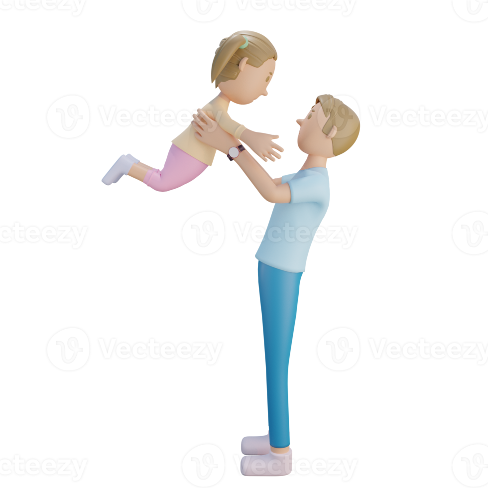 3d render father and daughter playing together illustration png