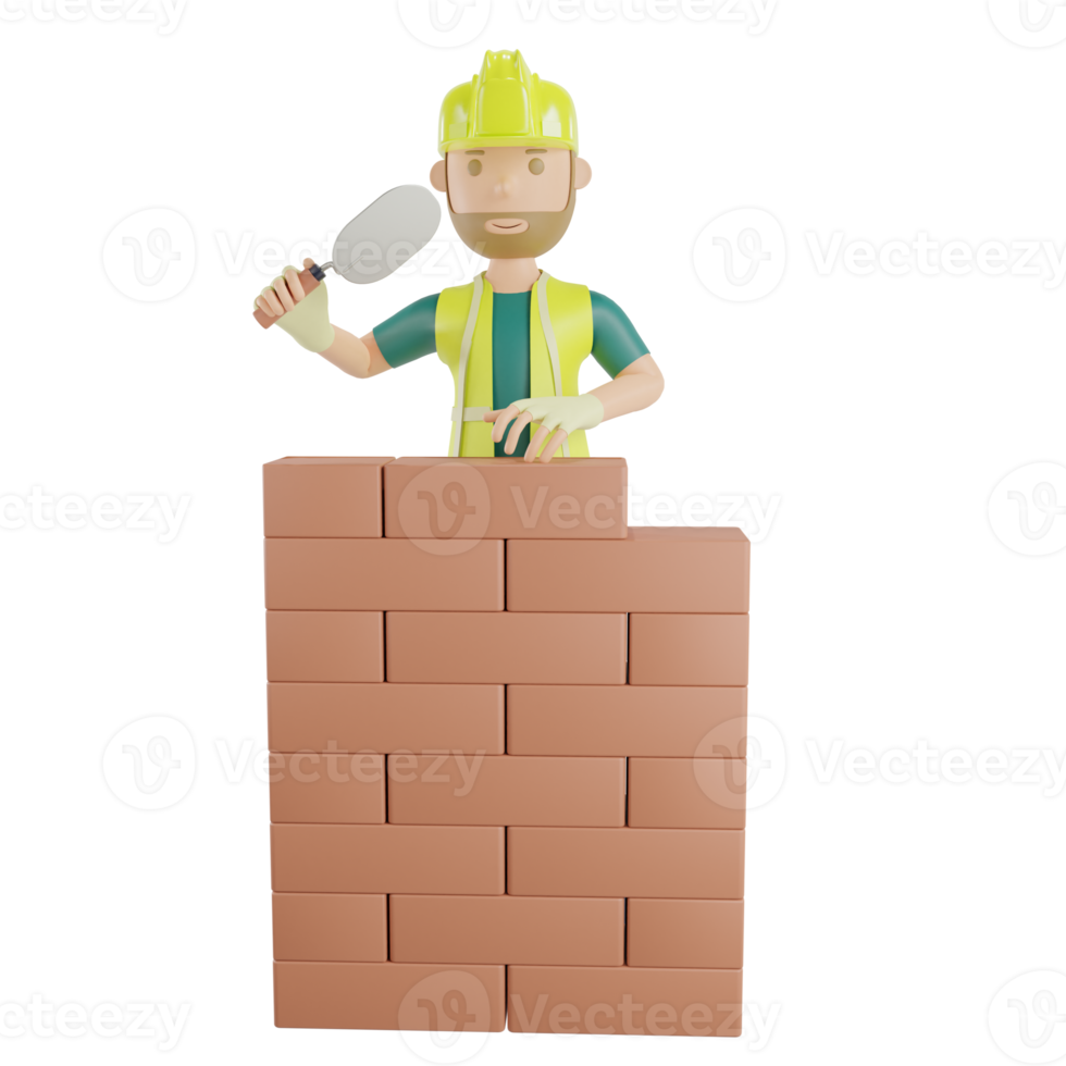 Construction worker laying bricks png