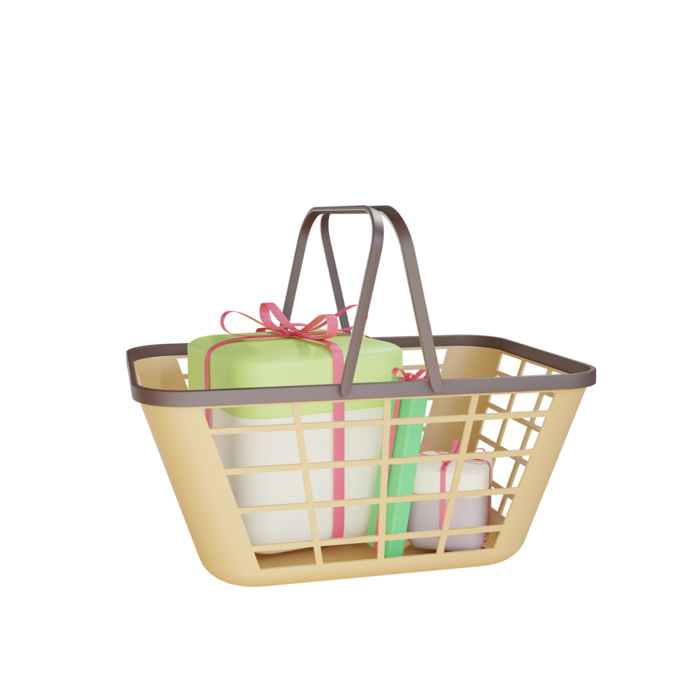 cesta 3d com objeto de presente com fundo transparente png