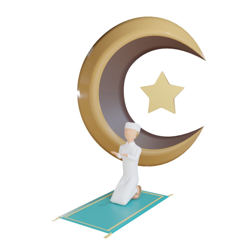 3d man muslim prayer illustration with transparent background png