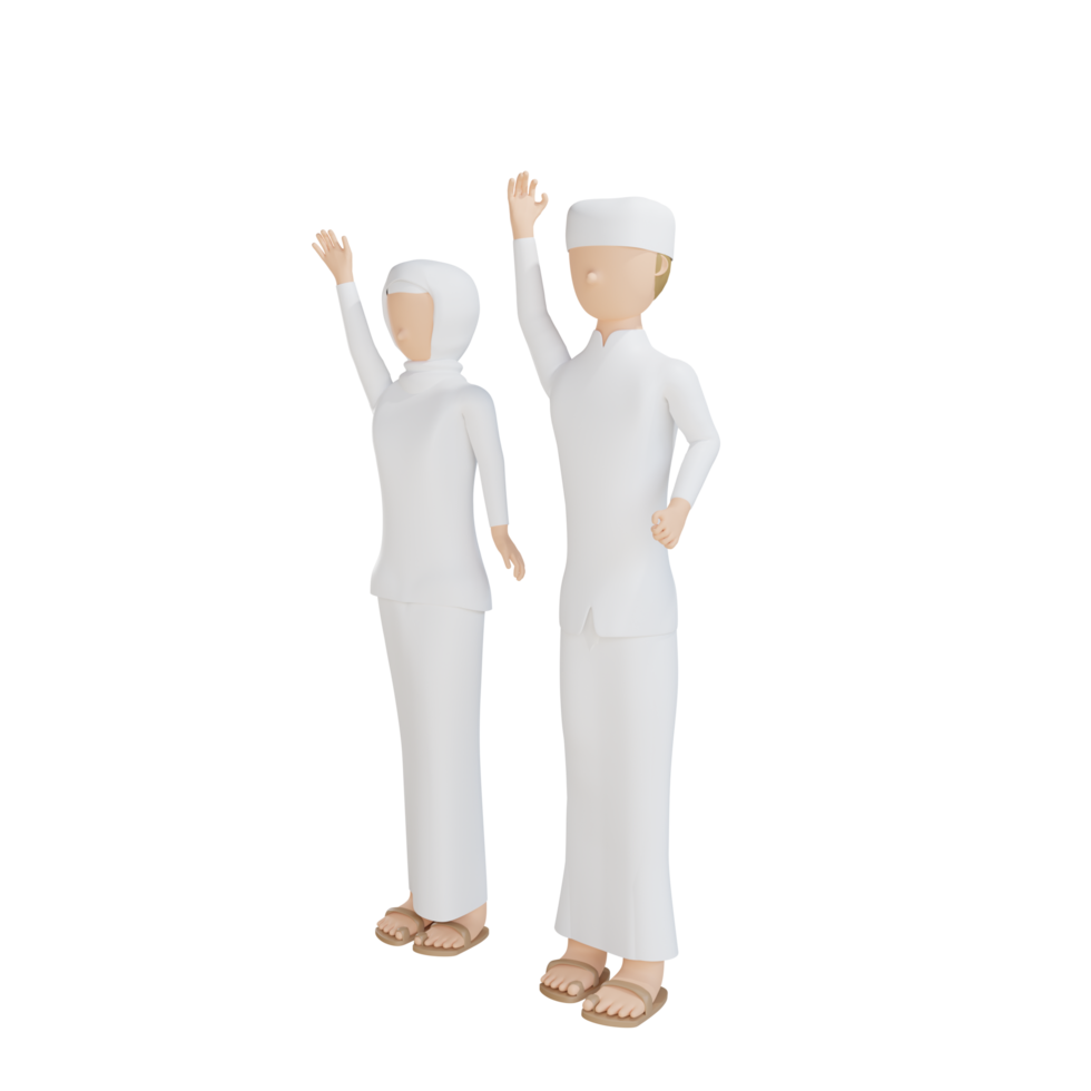 3d man woman muslim welcome illustration with transparent background png