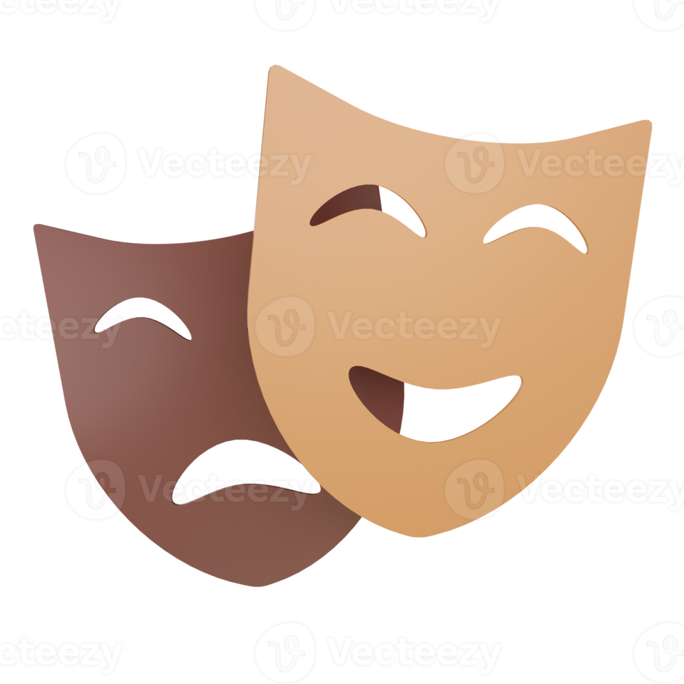 3d happy sad mask illustration with transparent background png