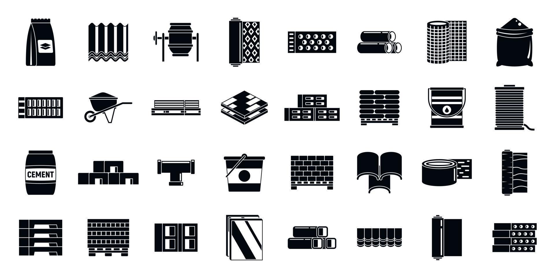 conjunto de iconos de materiales de construcción de edificios, estilo simple vector