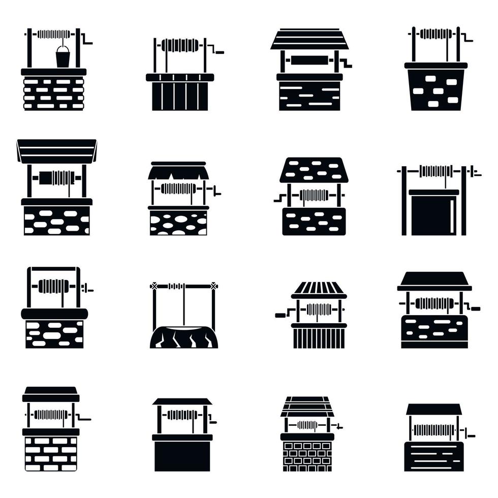 Water well farm icons set, simple style vector