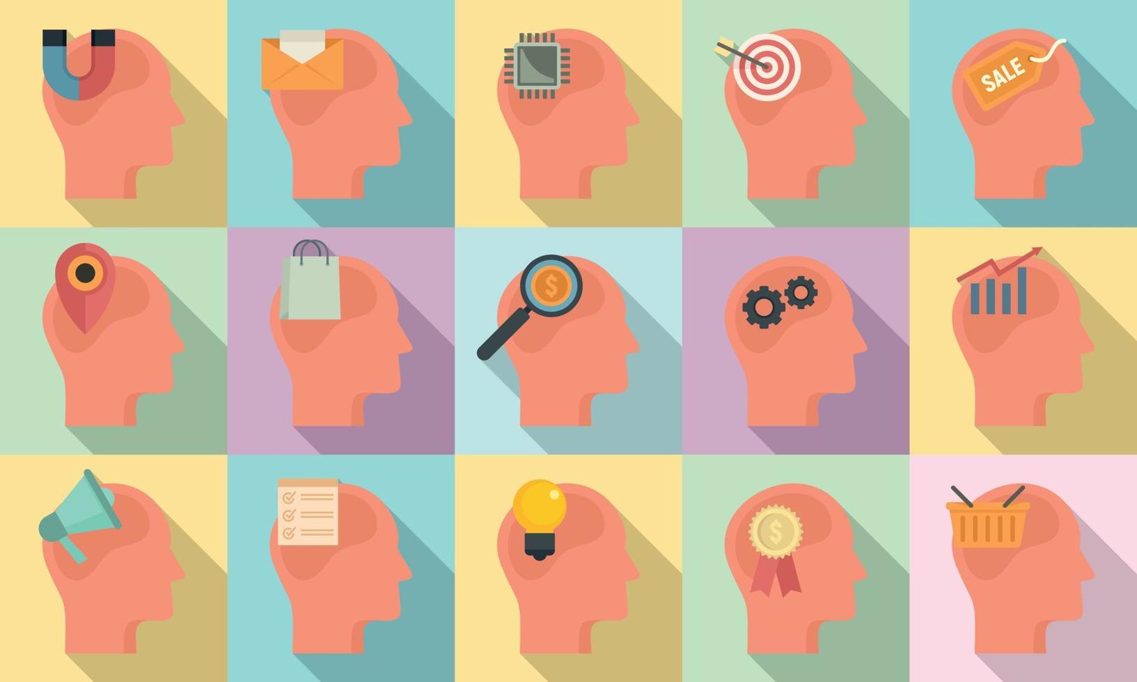 conjunto de iconos de neuromarketing, estilo plano vector