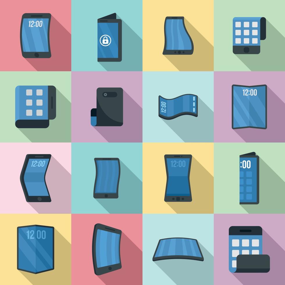 Flexible screen icons set, flat style vector