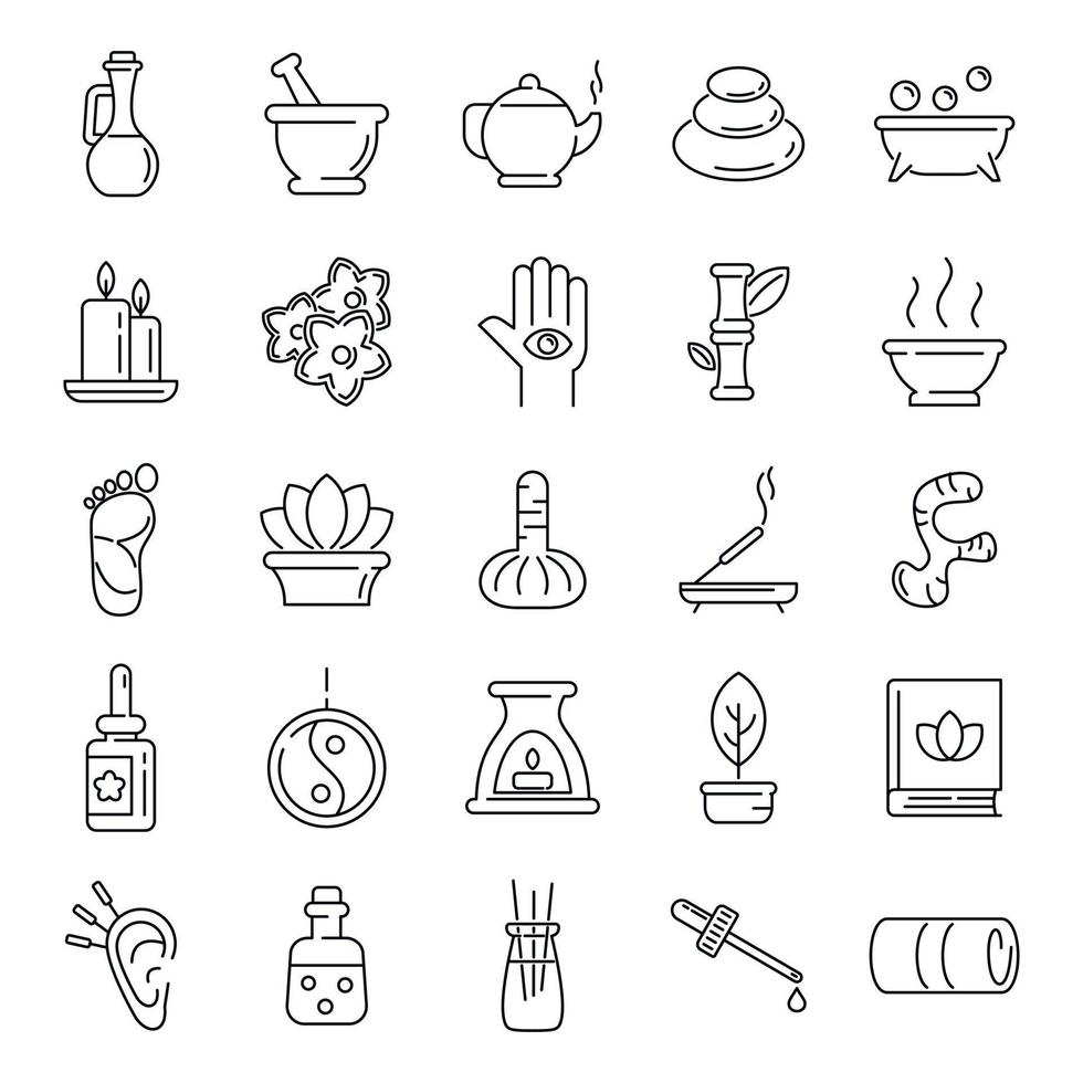Ayurveda icons set, outline style vector