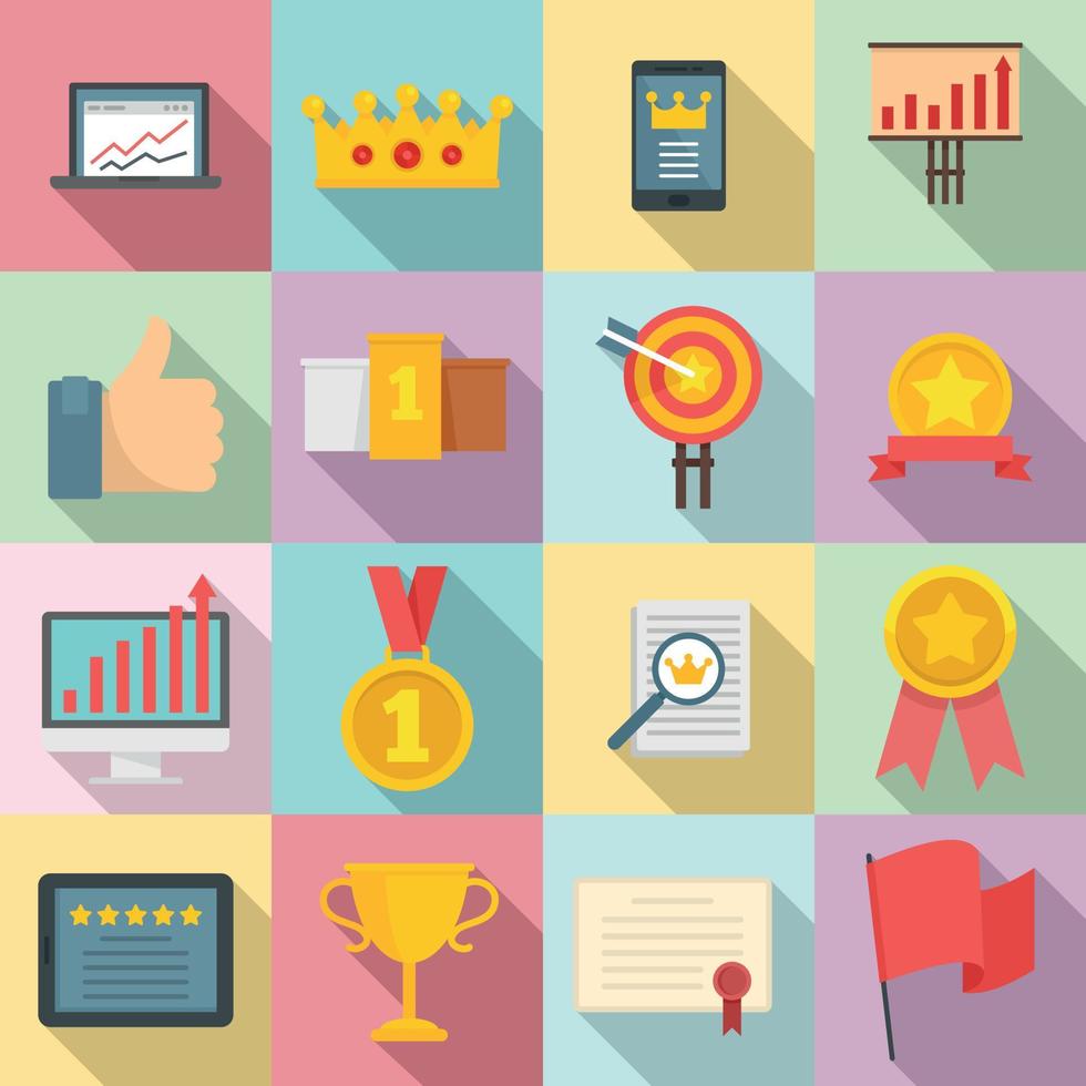 Excellence icons set, flat style vector